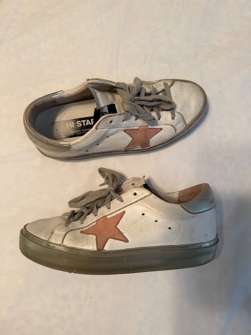 Golden Goose White Leather Sneakers with Pink Star